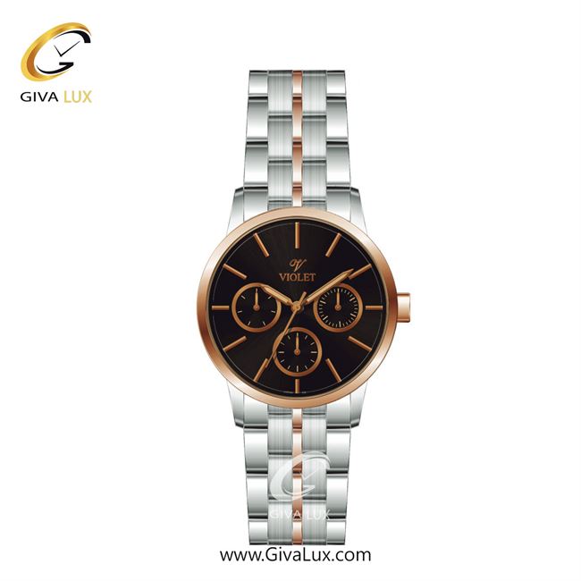 ساعت مچی اورجینال زنانه ویولت VIOLET سه موتوره فول تایم نقره ای-رزگلد | رزگلد-نقره ای| مشکی| کد رفرنس 0595/2